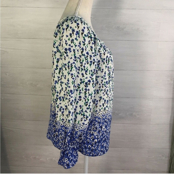Talbots - Blue & green floral chiffon blouse Size 2X - Picture 3 of 9